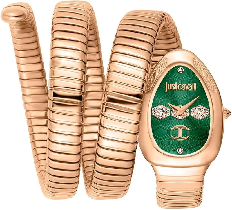 Just Cavalli Cosenza Green Dial Rose Gold Steel Strap Watch for Women - JC1L232M0045