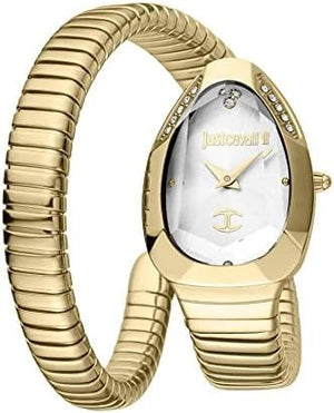 Just Cavalli Serpente Metallica White Dial Gold Steel Strap Watch for Women - JC1L208M0035