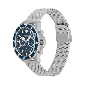 Emporio Armani Diver Chronograph Blue Dial Silver Mesh Strap Watch for Men - AR11587