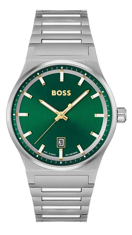 Hugo Boss Candor Green Dial Silver Steel Strap Watch for Men - 1514079