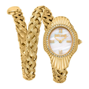 Just Cavalli Twined Mother of Pearl Dial Gold Steel Strap Watch for Women - JC1L305M0025