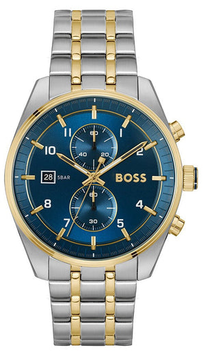 Hugo Boss Skytraveller Chronograph Blue Dial Two Tone Steel Strap Watch for Men - 1514247