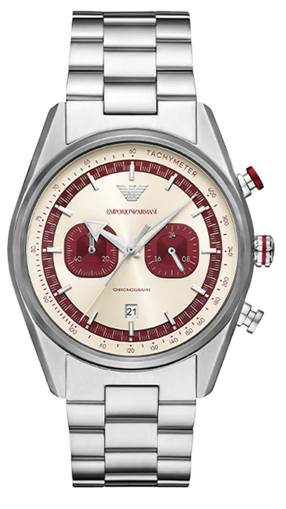 Emporio Armani Racer Chronograph White Dial Silver Steel Strap Watch for Men - AR11645