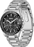Hugo Boss Strike Chronograph Black Dial Silver Steel Strap Watch for Men - 1514290