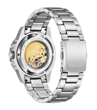 Citizen Mechanical Automatic Orange Dial Silver Steel Strap Watch for Men - NJ0128-80X