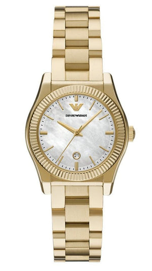 Emporio Armani Federica Mother of Pearl White Dial Gold Steel Strap Watch for Women - AR11657
