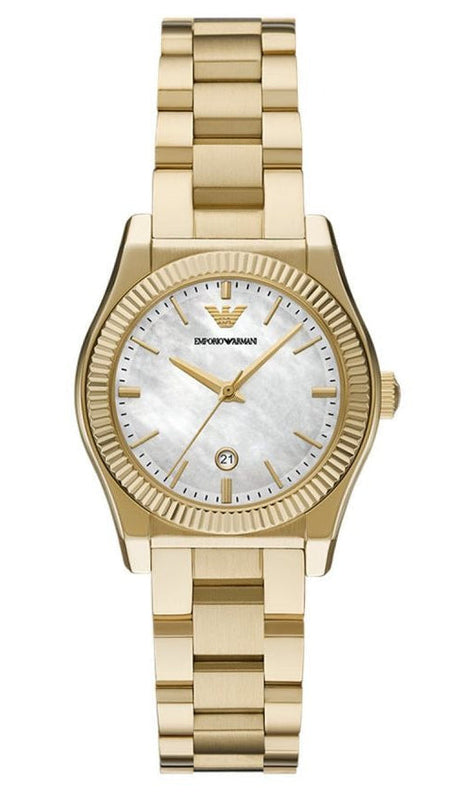 Emporio Armani Federica Mother of Pearl White Dial Gold Steel Strap Watch for Women - AR11657