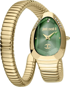 Just Cavalli Serpente Metallica Green Dial Gold Steel Strap Watch for Women - JC1L208M0045