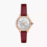 Emporio Armani Mia Mother of Pearl Dial Red Leather Strap Watch for Women - AR11646