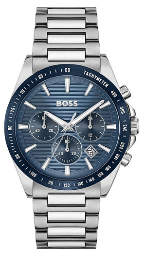 Hugo Boss Strike Chronograph Blue Dial Silver Steel Strap Watch for Men - 1514240