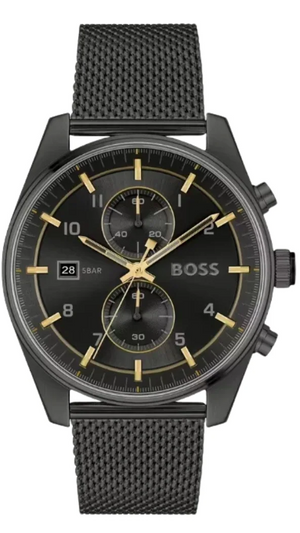 Hugo Boss Skytraveller Chronograph Black Dial Black Mesh Strap Watch for Men - 1514150