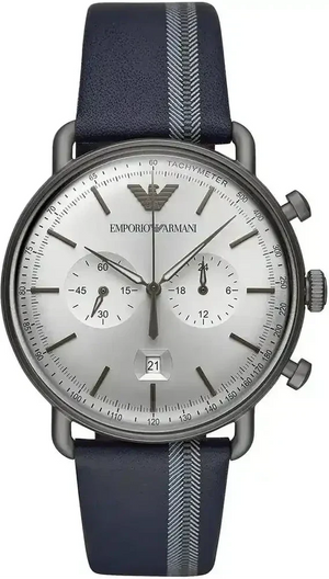 Emporio Armani Aviator Silver Dial Two Tone Leather Strap Watch for Men - AR11202
