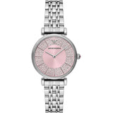 Emporio Armani Gianni T-Bar Pink Dial Silver Steel Strap Watch for Women - AR11686