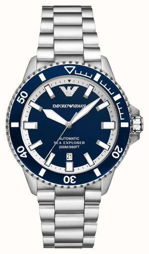 Emporio Armani cBlue Dial Silver Steel Strap Watch for Men - AR60079