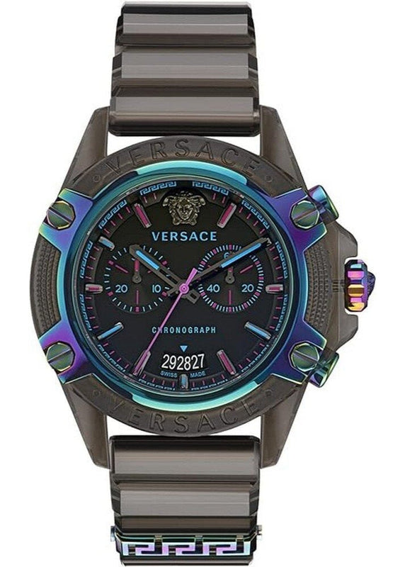 Versace Icon Active Chronograph Black Dial Grey Silicone Strap Watch for Men - VEZ701022