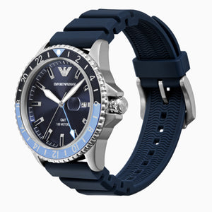 Emporio Armani World Explorer GMT Blue Dial Blue Rubber Strap Watch for Men - AR11592