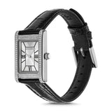 Emporio Armani Two Hand Crystals Silver Dial Black Leather Strap Watch for Women - AR11623