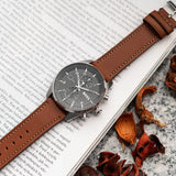 Hugo Boss Skytraveller Chronograph Black Dial Blue Leather Strap Watch for Men - 1514161