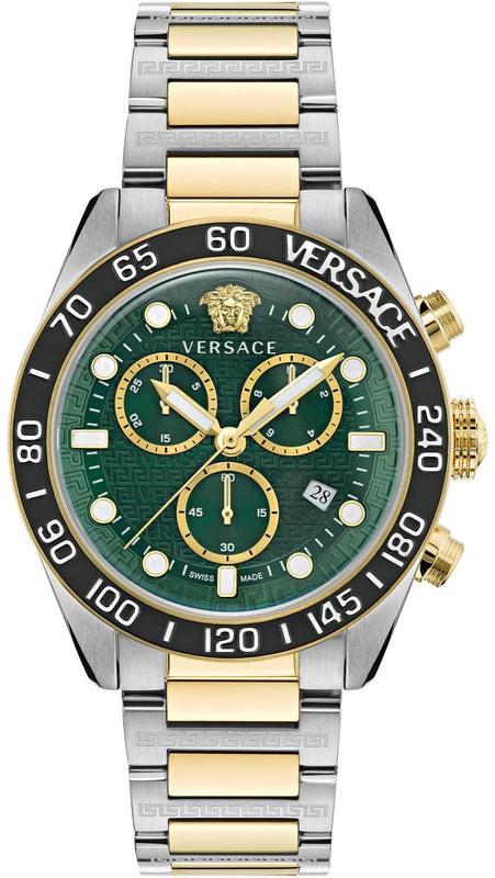 Versace Greca Dome Chronograph Green Dial Two Tone Steel Strap Watch for Men - VE6K00423