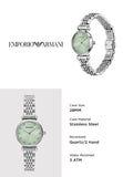 Emporio Armani Gianni T Bar Green Dial Silver Steel Strap Watch for Women - AR11667