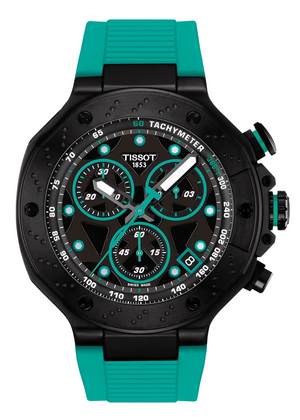 Tissot T Race Chronograph Black Dial Green Rubber Strap Watch for Men - T141.417.37.051.01