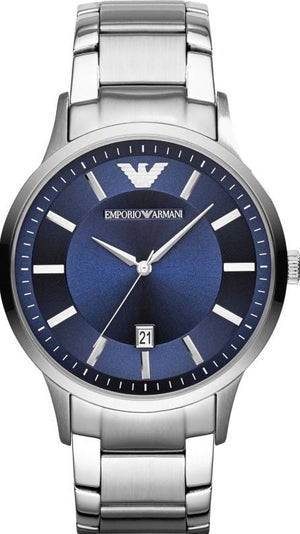 Emporio Armani Renato Blue Dial Silver Steel Strap Watch for Men - AR11180