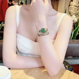 Just Cavalli Serpente Metallica Green Dial Gold Steel Strap Watch for Women - JC1L208M0045