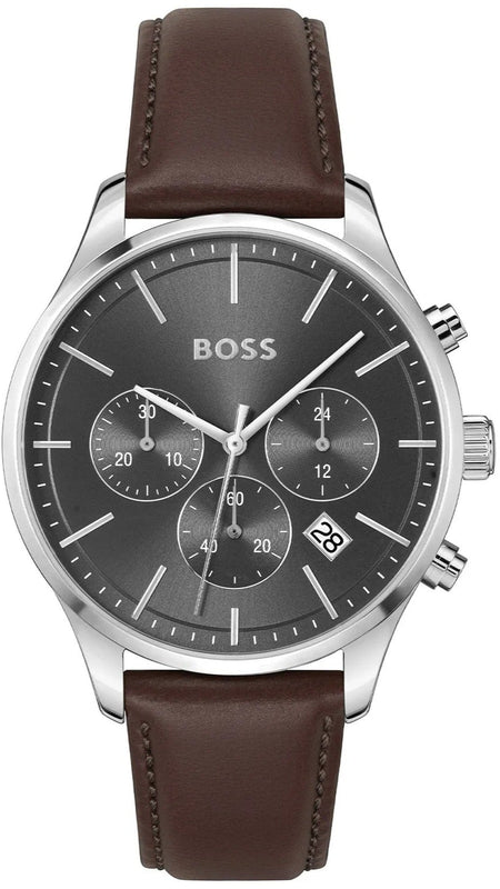 Hugo Boss Avery Chronograph Grey Dial Brown Leather Strap Watch for Men - 1514155