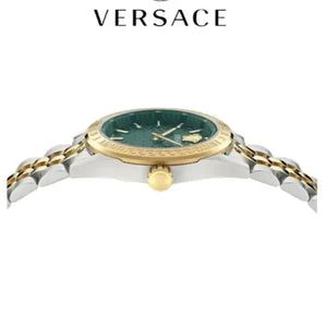 Versace V-Code Analog Green Dial Two Tone Steel Strap Watch for Women - VE8I00424