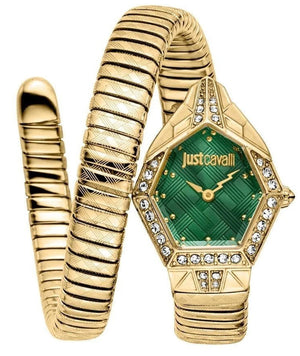 Just Cavalli Ornato Green Dial Gold Steel Strap Watch for Women - JC1L303M0035