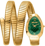 Just Cavalli Serpente Metallica Green Dial Gold Steel Strap Watch for Women - JC1L208M0045