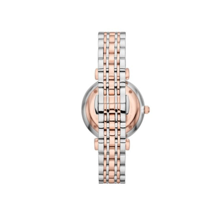 Emporio Armani Gianni T Bar Silver Dial Two Tone Steel Strap Watch for Women - AR11537