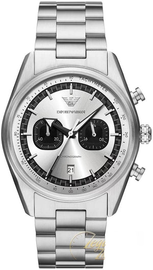 Emporio Armani Racer Chronograph Silver Dial Silver Steel Strap Watch for Men - AR11636