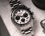Seiko Prospex Speedtimer Solar Chronograph White Dial Silver Steel Strap Watch for Men - SSC813