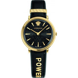 Versace V Circulus Quartz Black Dial Black Leather Strap Watch for Women - VBP12017