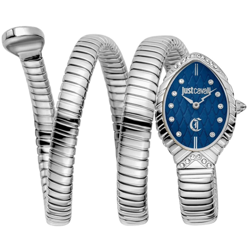 Just Cavalli Specchio Blue Dial Silver Steel Strap Watch for Women - JC1L323M0015