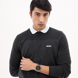 Hugo Boss Grand Prix Chronograph Black Dial Silver Steel Strap Watch for Men - 1514251