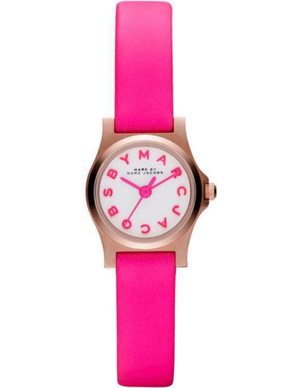 Marc Jacobs Henry White Dial Pink Leather Strap Watch for Women - MBM1237