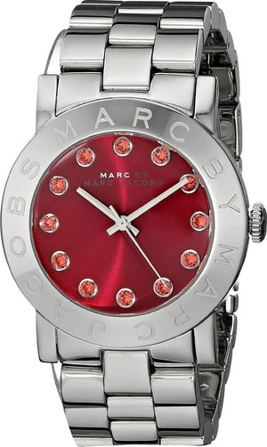 Marc Jacobs Amy Red Dial Silver Steel Strap Watch for Women - MBM3333