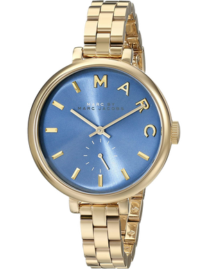 Marc Jacobs Sally Blue Dial Gold Steel Strap Watch for Women - MBM3366