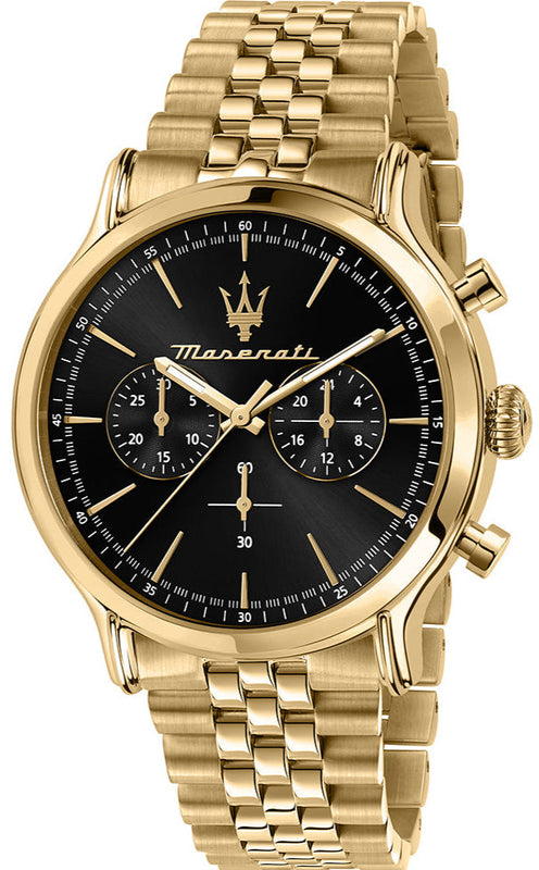 Maserati Epoca Chronograph Black Dial Gold Steel Strap Watch For Men - R8873618023