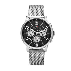Tommy Hilfiger Chronograph Black Dial Silver Mesh Bracelet Watch for Men - 1791292