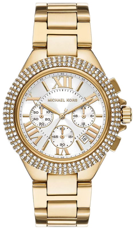 Michael Kors Camille Chronograph White Dial Gold Steel Strap Watch For Women - MK6994