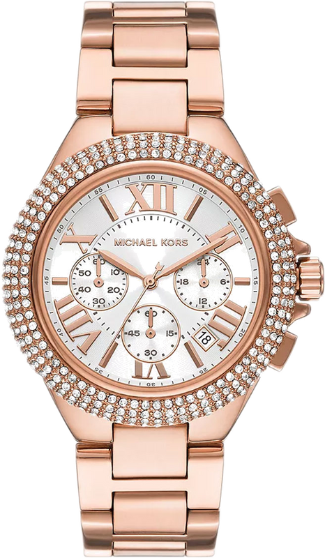 Michael Kors Camille Chronograph White Dial Rose Gold Steel Strap Watch For Women - MK6995