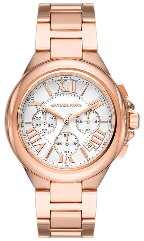 Michael Kors Camille Chronograph White Dial Rose Gold Steel Strap Watch For Women - MK7271
