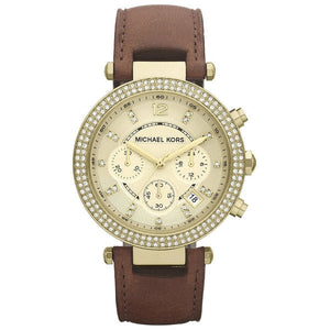 Michael Kors Parker Champagne Gold Dial Brown Leather Strap Watch for Women - MK2249