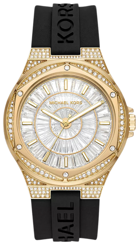 Michael Kors Lennox Three Hand Crystals Silver Dial Black Silicone Strap Watch For Women - MK7247