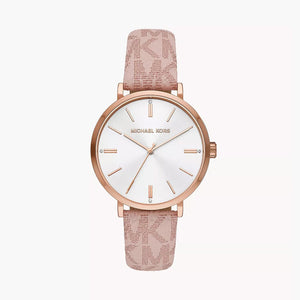 Michael Kors Pyper Quartz Silver Dial Pink Leather Strap Watch for Women - MK2947