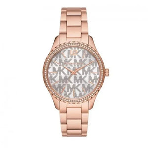 Michael Kors Layton Three Hand Silver Dial Rose Gold Steel Strap Watch For Women - MK7297