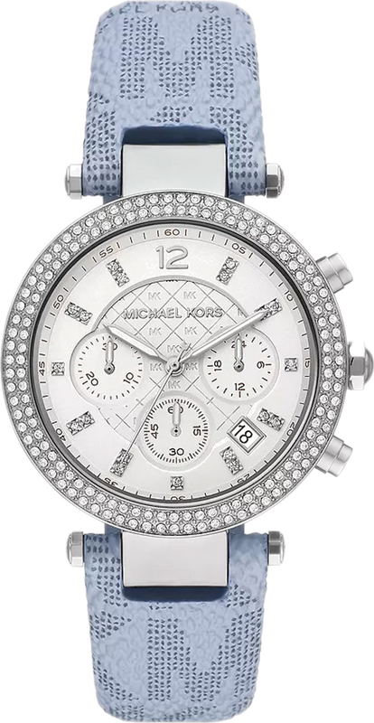 Michael Kors Parker Silver Dial Blue Leather Strap Watch For Women - MK6936